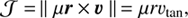 $$ \mathcal{J}=\Vert \mu \mathrm{r}\times \mathrm{\nu }\Vert ={\mu r}{\nu }_{\mathrm{tan}}, $$