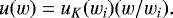 \begin{equation*}u(w)=u_K(w_i)(w/w_i). \end{equation*}