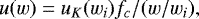 \begin{equation*}u(w)=u_K(w_i) f_c/(w/w_i), \end{equation*}