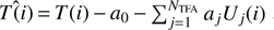 $ \widehat{T}(i)\enspace =\enspace T(i)\enspace -\enspace {a}_0\enspace -\enspace {\sum }_{j=1}^{{N}_{\mathrm{T}{FA}}} {a}_j{U}_j(i)$