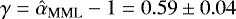 $\gamma = \hat{\alpha}_{\textrm{MML}}-1=0.59\pm0.04$