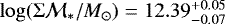 $\log(\mathrm{\Sigma}\mathcal{M}_{\ast}/M_{\odot})=12.39^{&#x002B;0.05}_{-0.07}$
