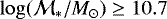 $\log(\mathcal{M}_{\ast}/M_{\odot})\ge10.7$