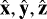 $\hat{\textbf{x}},\hat{\textbf{y}},\hat{\textbf{z}}$