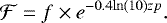 \begin{equation*} \mathcal{F} = f\times e^{-0.4\mathrm{ln}(10)zp}. \end{equation*}