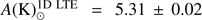 $ \textstyle A{(\mathrm K)}_\odot^{1\mathrm D\;\mathrm{LTE}}=5.31\pm0.02 $
