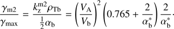 $$ \frac{\gamma_{\mathrm m2}}{\gamma_\max}=\frac{k_\text{z}^{\mathrm m2}}{\frac12\alpha_\mathrm b}={\left(\frac{V_\mathrm A}{V_\mathrm b}\right)}^2{\left(0.765+\frac2{\alpha_\mathrm b^\ast}\right)\frac2{\alpha_\mathrm b^\ast}.} $$