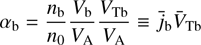 $$ \alpha_\mathrm b=\frac{n_\mathrm b}{n_0}\frac{V_\mathrm b}{V_\mathrm A}\frac{V_\mathrm{Tb}}{V_\mathrm A}\equiv{\overline j}_\mathrm b{\overline V}_\mathrm{Tb} $$