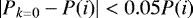 $\left|P_{k=0} - P(i) \right| < 0.05 P(i)$
