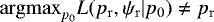 $\mathrm{argmax}_{p_0} L(p_{\mathrm{r}},\psi_{\mathrm{r}}|p_0)\neq p_{\mathrm{r}}$