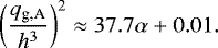 \begin{equation*} \left(\frac{q_{\textrm{g,A}}}{h^{3}}\right)^2 \approx 37.7\alpha&#x002B;0.01.\end{equation*}