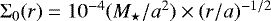 ${\mathrm \Sigma}_{0}(r)=10^{-4} (M_{\star}/a^2) \times (r/a)^{-1/2}$