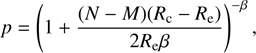 $$ p={(1+\frac{{(N-M)}{(R_\mathrm c-R_\mathrm e)}}{2R_\mathrm e\beta})}^{-\beta}, $$