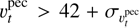 $ \upsilon_t^\mathrm{pec}>42+\sigma_{\upsilon_t^\mathrm{pec}} $
