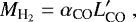 \begin{equation*}M_{\textrm{H}_2}=\alpha_{\text{CO}} L&#x0027;_{\text{CO}}~, \end{equation*}
