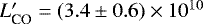 $L&#x0027;_{\text{CO}}= (3.4\pm0.6)\times10^{10}$
