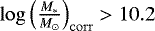 $\log\left(\frac{M_*}{{M_{\odot}}}\right)_{\mathrm{corr}}>10.2$