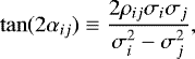 \begin{equation*}\tan(2\alpha_{ij})\equiv\frac{2\rho_{ij}\sigma_i\sigma_j}{\sigma_i^2-\sigma_j^2} ,\end{equation*}