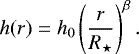 \begin{equation*} h(r) = h_0 \left( \frac{r}{R_{\star}} \right)^{\beta}. \end{equation*}
