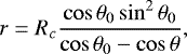 \begin{equation*} r = R_c \frac{\cos\theta_0\sin^2\theta_0}{\cos\theta_0 - \cos\theta}, \end{equation*}