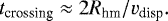 \begin{equation*} t_{\textrm{crossing}}\approx 2R_{\textrm{hm}}/v_{\textrm{disp}}. \end{equation*}