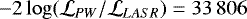 $-2\log(\mathcal{L}_{PW}/\mathcal{L}_{LASR})=33\,806$