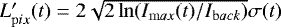 $L&#x0027;_{\mathrm pix}(t) = 2\sqrt{2\ln(I_{\mathrm max}(t)/I_{\mathrm back})}\sigma(t)$