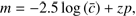 $$ m=-2.5\;\log\;{(\overline c)}+zp, $$