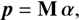 $$ \boldsymbol p=\mathbf M\;\alpha, $$