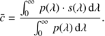 $$ \overline c=\frac{\int_0^\infty p{(\lambda)}\cdot s{(\lambda)}\mathrm d\lambda}{\int_0^\infty p{(\lambda)}\mathrm d\lambda}. $$