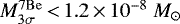 $M^{7\mathrm{Be}}_{3\sigma}\,{<}\,1.2\,{\times}\,10^{-8}~{M_{\odot}}$