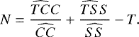 \begin{equation*} N=\frac{\widehat{TC}C}{\widehat{CC}}&#x002B;\frac{\widehat{TS}S}{\widehat{SS}}-T. \end{equation*}