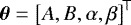 $\bm{\theta} = \left[A, B, \alpha, \beta\right]\tran$
