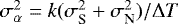 $\sigma^2_{\mathrm \alpha}=k (\sigma^2_{\textrm{S}} &#x002B; \sigma^2_{\textrm{N}}) /{\mathrm \Delta} T$