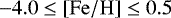 $-4.0\leq\mathrm{\left[Fe/H\right]}\leq0.5$