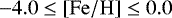$-4.0\leq\mathrm{\left[Fe/H\right]}\leq0.0$
