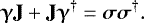 \begin{equation*} \boldsymbol{\upgamma}\mathbf{J} &#x002B;\mathbf{J}\boldsymbol{\upgamma}^{\dagger} = \bm{\sigma}\bm{\sigma}^{\dagger}.\vspace*{-3pt} \end{equation*}