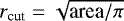 $r_{\textrm{cut}}=\sqrt{\textrm{area}/\pi}$