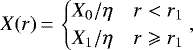 \begin{equation*} X(r) \,{=}\, \begin{cases} {X_0}/{\eta} & r<r_1\\ {X_1}/{\eta} & r\geqslant r_1\\ \end{cases} ,\end{equation*}