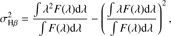 $$ \sigma_{\mathrm H\beta}^2=\frac{\int\lambda^2F{(\lambda)}\mathrm d\lambda}{\int F{(\lambda)}\mathrm d\lambda}-{\left(\frac{\int\lambda F{(\lambda)}\mathrm d\lambda}{\int F{(\lambda)}\mathrm d\lambda}\right)}^2, $$