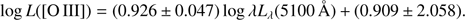 $$ \log L(\mathrm O \mathrm{III})=(0.926\pm0.047)\log\lambda L_\lambda(5100 \AA) + (0.909\pm2.058), $$