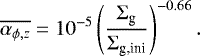 \begin{eqnarray*}\overline{\alpha_{\phi,z}} = 10^{-5} \left(\frac{{\mathrm{\Sigma}}_{\textrm{g}}}{{\mathrm{\Sigma}}_{\textrm{g,ini}}}\right)^{-0.66}. \end{eqnarray*}