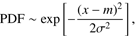 $$ \mathrm{PDF}\;\sim\;\exp\lbrack-\frac{{(x-m)}^2}{2\sigma^2}\rbrack, $$
