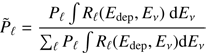$${\tilde P_\ell } = \frac{{{P_\ell }\int {{R_\ell }} ({E_{{\rm{dep}}}},{E_v}){\rm{d}}{E_v}}}{{{\Sigma _\ell }{P_\ell }\int {{R_\ell }} ({E_{{\rm{dep}}}},{E_v}){\rm{d}}{E_v}}}$$