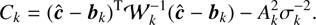 $$ C_k={(\widehat{\boldsymbol c}-{\boldsymbol b}_k)}^\mathrm T\mathcal W_k^{-1}{(\widehat{\boldsymbol c}-{\boldsymbol b}_k)}-A_k^2\sigma_k^{-2}. $$