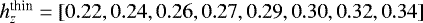 $h_z^{\textrm{thin}}=\left[0.22,0.24,0.26,0.27,0.29,0.30,0.32,0.34\right]$