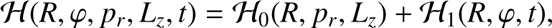 $${\cal H}{(R,\varphi,p_r,L_z,t)}={\cal H}_0{(R,p_r,L_z)}+{\cal H}_1{(R,\varphi,t)}, $$