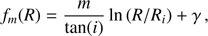 $$ f_m{(R)}=\frac m{\tan{(i)}}\ln{(R/R_i)}+\gamma, $$