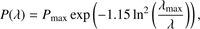 $$ P{(\lambda)}=P_\max\exp{(-1.15\text{ln}^2{(\frac{\lambda_\max}\lambda)})}, $$