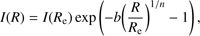 $$ I{(R)}=I{(R_\text{e})}\exp{(-b{(\frac R{R_\text{e}})}^{1/n}-1)}, $$